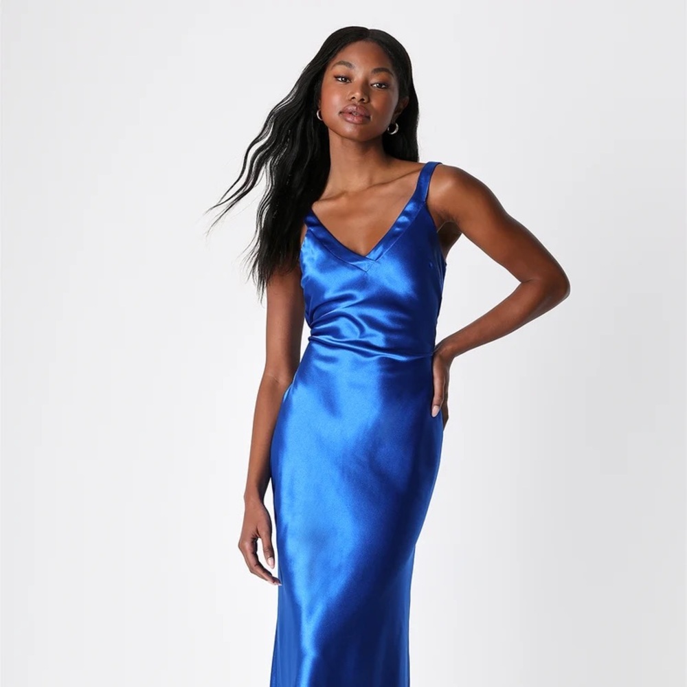 Royal Blue Satin Strappy Maxi Dress